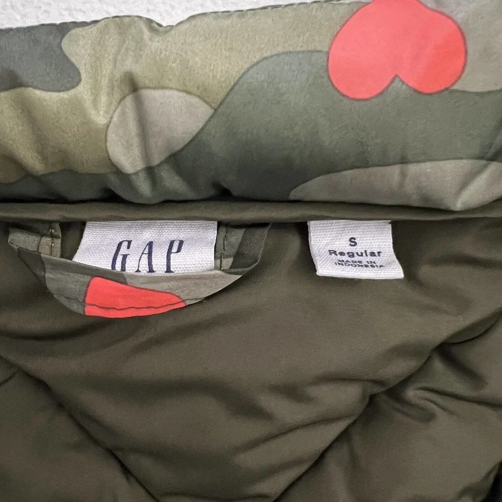 Gap Kids Desert Camo Heart Puffer Vest Quilted Green Camouflage Print Girl S 6-7